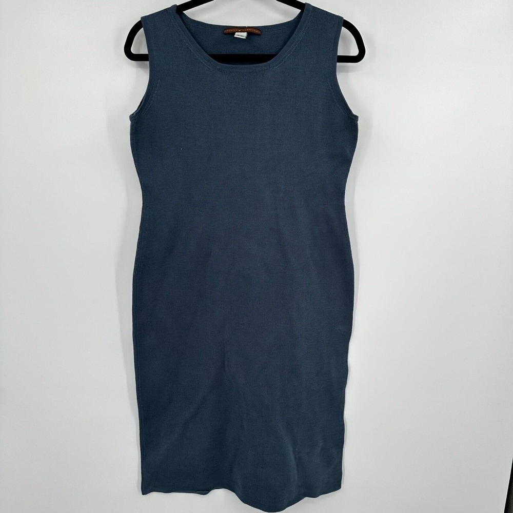 Peruvian Connection Shift Dress Women's Blue Knit Stretch Sleeveless Round Neck